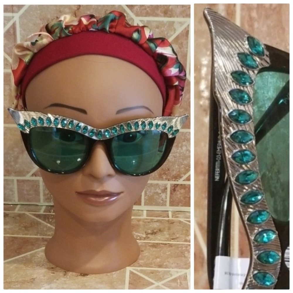 Green Rhinestone Cat eye Sunglasses